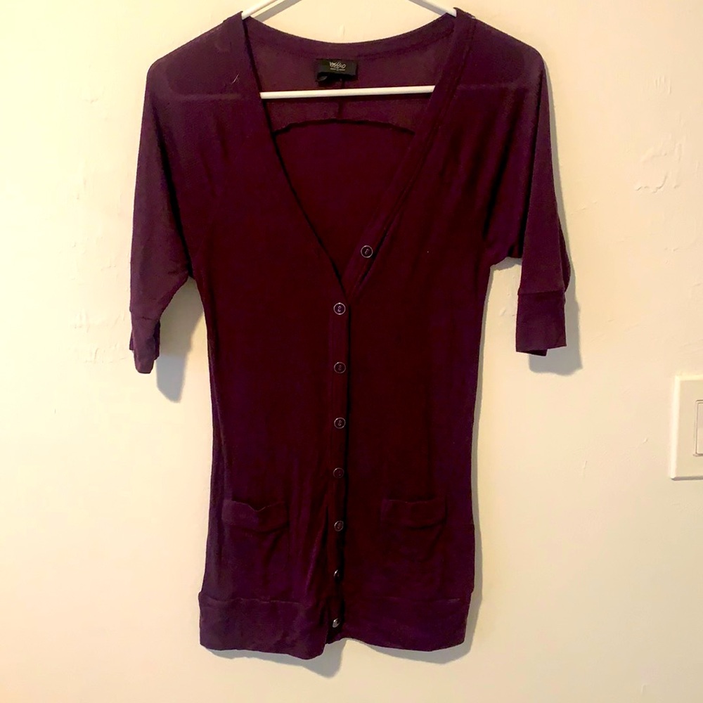 Eggplant buttoned cover up with half sleeves